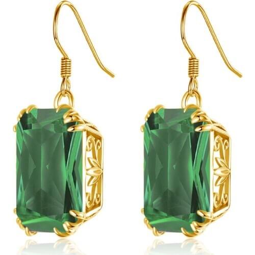 14K Gold Emerald Green Earrings Silver 925 Long Drop Earrings For Women Party Valentines Fine Jewelry Wedding Guest Gifts