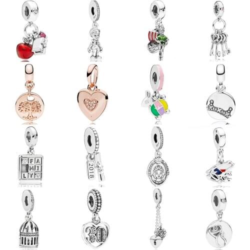 2018 NEW 925 Sterling Silver Snow White Apple Heart Dangle Charm key Red CZ Fit DIY Original Bracelet Jewelry Necklace Gift