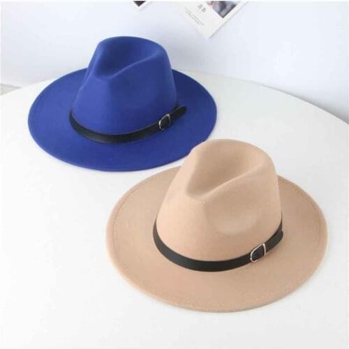Classic British Fedora Hat Men Felt Hats For Women Imitation Woolen Party Top Hat Fashion Jazz Hat Panama Hat with Belt Buckle