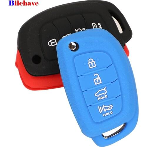 Bilchave Car Key Silicone Case Cover Fob For Hyundai ix45 Santa Fe i30 i35 i40 Genesis Flip Folding 4 Button Remote Protect