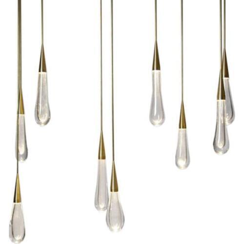 Modern Gold Water drop Crystal Creative Pendant Light Meteor shower LED Lamps Glass Indoor Light