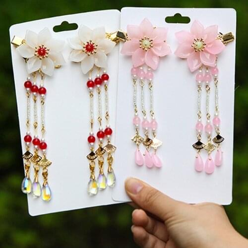 2 pcs Vintage Antique Flower Hair Clips Hanfu tassel Bride Wedding Hair Jewelry Handmade Tassel fairy Hair clip