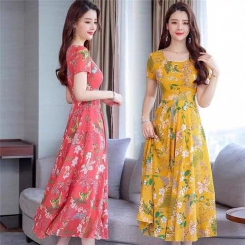 Womens Vintage Floral Print Dress Unif Cute Short Summer Slim Dress A-line Korean Style Party Holiday Beach Dresses Vestidos