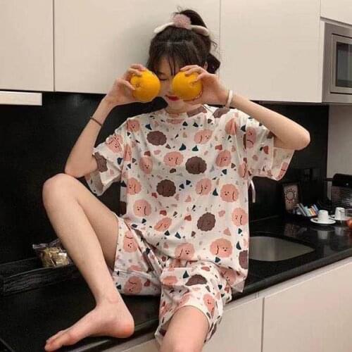 Femme Two Piece Set New Pajamas Suit For Womens Summer Large Loose Casual Style Cartoon Sleepwear Ladies Lovely Home Clothes