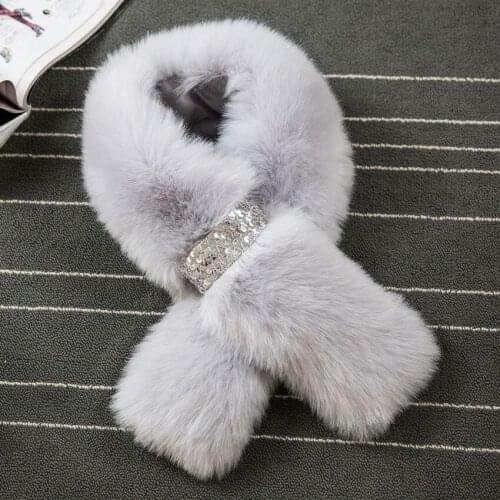 Women Faux Fox Fur Scarf Cosplay Party Scarves With Diamonds 2018 New Winter Fashion Neck Warm Ring Collar 95cm Long Shawl