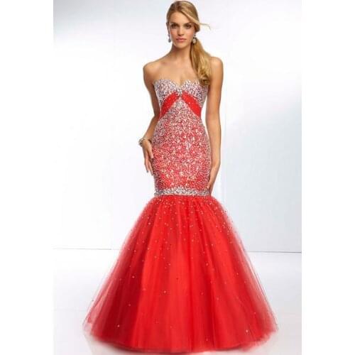 Free shipping robe de soiree 2016 new Cheap sexy crystal beading tulle long sweetheart vestido de noiva long evening dresses