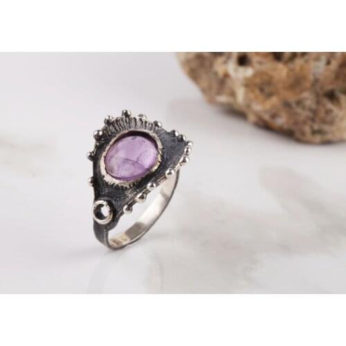 UM US JEWELRY Amethyst Natural Stone 925 Sterling Silver Women 'S Ring