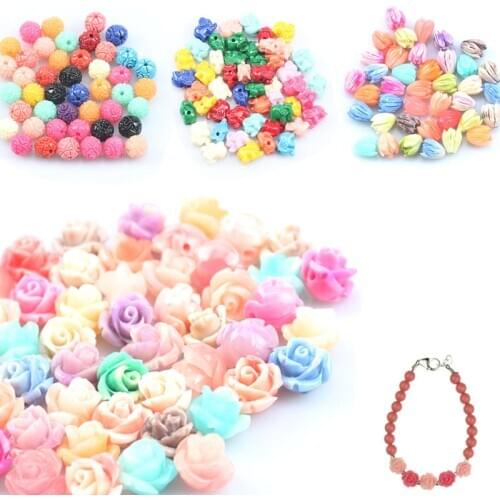 20pcs Mixed Rose Coral Stone Beads Diy Craft Carved Flower Charms Spacer Beads for Jewelry Making Bracelet Necklace Wholesale