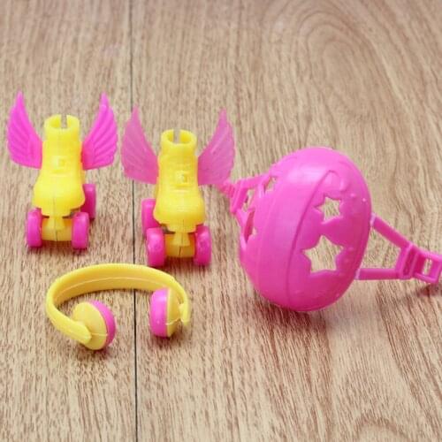 Random color 4PCS/Set Decorative Roller Skate Fancy Doll Shoes headset helmet For Doll Kids Girls Toy Roller Play Girls Gifts