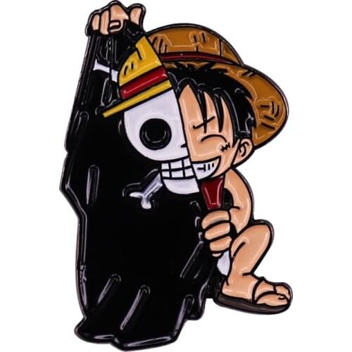 Anime Lovers Accessories One Piece Monkey D Luffy Skull Cute Cartoon Enamel Metal Enamel Lapel Clothes Coats Badge Brooch Pin