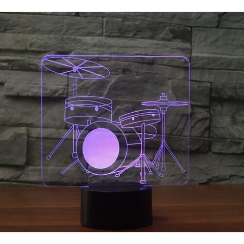 Drum 3d Lamp Novelty Led Usb 3d Night Light Fixtures Kids Room Remote Touch Switch 7 Color Change Atmosphere Lamp