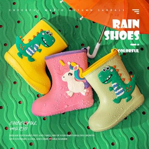 Cheerful Mario Children Rain Boots Baby Boy Girl EVA Non-slip Outdoor Cartoon Dinosaur Rainboots Kids Waterproof Shoes