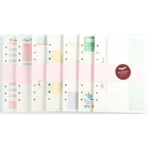 New creative 6 holes inner paper core for spiral notebooks,cute cartoon office school refilling paper stationery,7 kinds A5 A6