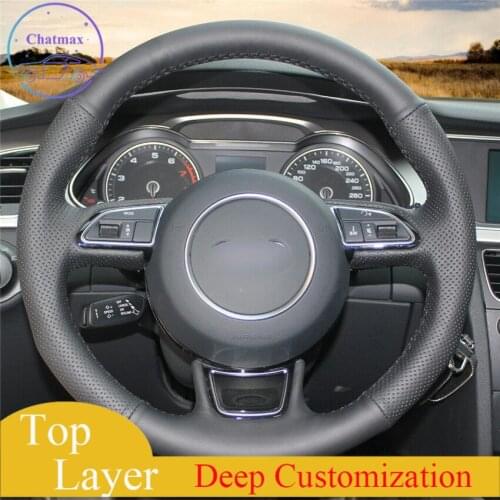 For Audi A1 A3 A5 A7 hand-sewn steering wheel cover black artificial leather anti-slip for all season comfortable touch