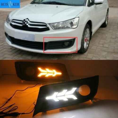 For Citroen C-Quatre 2012-2018 with Dynamic moving yellow turn signal LED DRL daytime running light+Front fog light