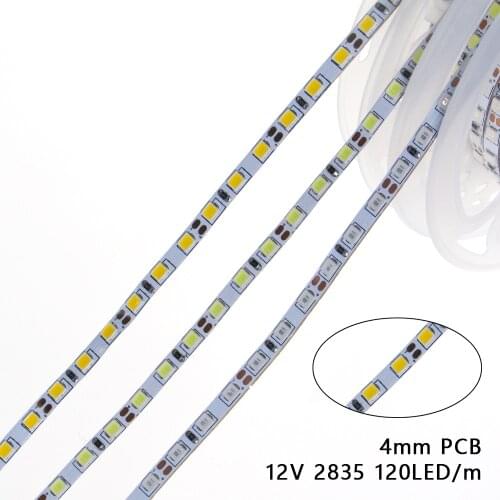 4mm Narrow Width DC12V LED Strip 2835 120led/m 5 Meters Flexible Strip Light White,Warm white,Blue,Green,Red No Waterproof Strip
