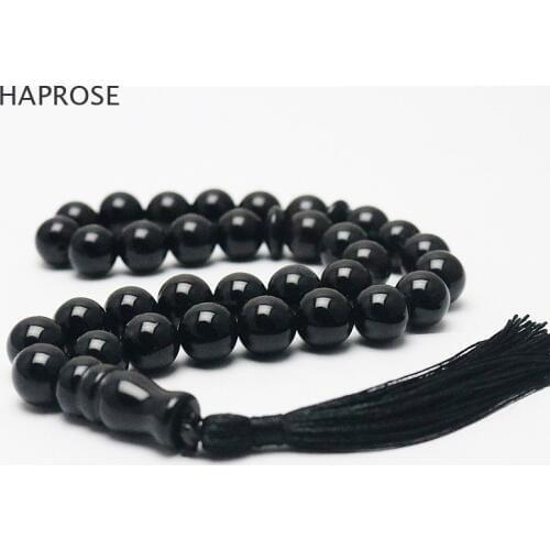 HAPROSE 2018 New natural black bracelet Round Shape beads Prayer beads Islamic Muslim Tasbih Allah Rosary agate Free shipping