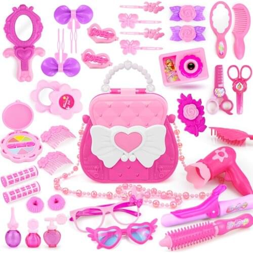 Makeup Toys for Girls with Cute Bag Simulation Toy DIY Dressing Cosmetic Princess Hairdress Pretend Play for Children Play House