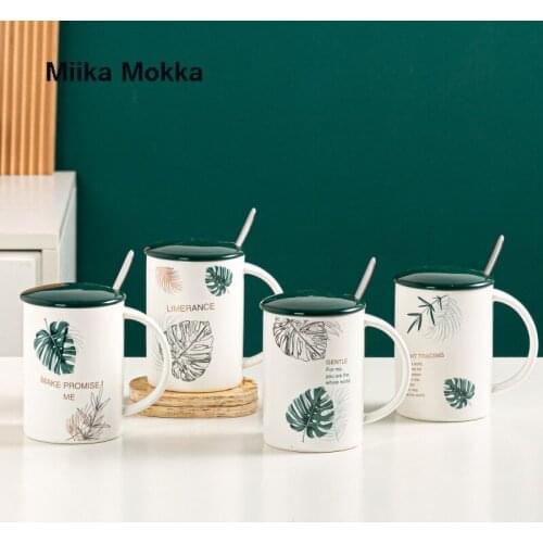 Coffee Cup Simple Design Ceramic Mug with Spoon and Lid Bone China Drinkware Porcelain Tea Cup Coffee Mug Birthday Gift