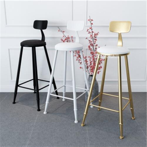 TX8909 Creative Flannelette / Leather Gold Bar Backrest Chair Sponge lron Art Bar Tall Stool Modern Simple Round High Stool