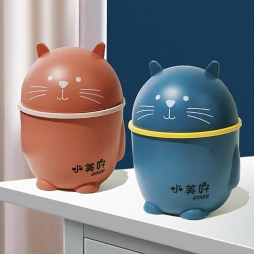 Cute Flip Small Desktop Waste Box Bin Garbage Basket Home Office Table Plastic Trash Can