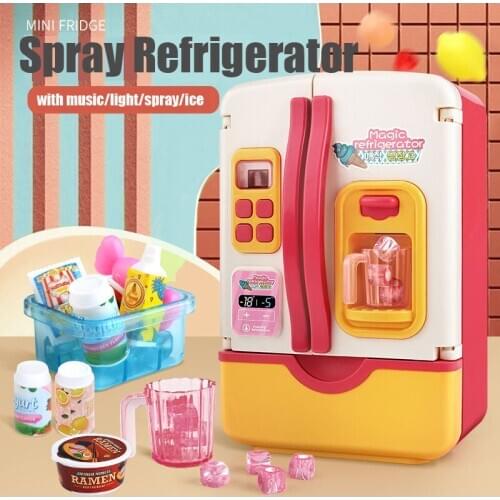 Educational Mini Kitchen Toys Children Pretend Play Toys Simulation Spray Double Refrigerator Role Playing Toys Kids Girls Toys