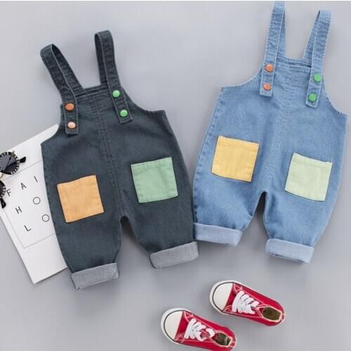 Fashion Baby Boys Girls Jeans Overalls Long Pants 2020 Autumn Kids Infants Baby Buttons Washed Denim Jeans Trousers Pant S11113