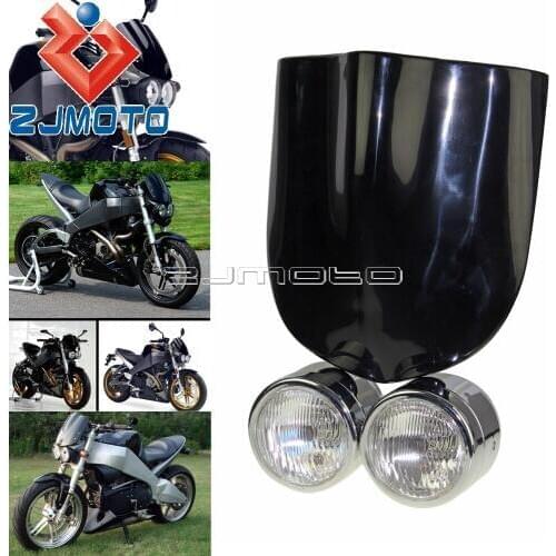 Motorcycle Chrome Twin Headlight Dominator Dual Headamp w/ Fly Windscreen For Suzuki Buell SFV650 XB12X XB12S XB12R XB-9