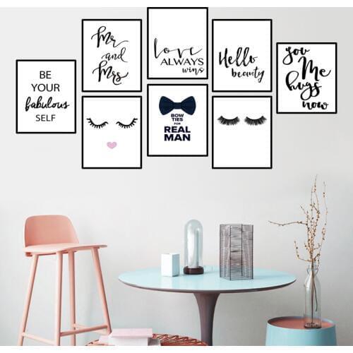 Mr Mrs Love Wedding Wall Picture For Bedroom MakeUp Beauty Eyelash Decorative Painting Print Poster Quote Canvas Painting HD2109