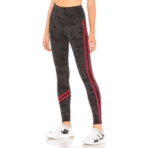 2018 New Black Sports Camouflage High Waist Leggings Red Striped Casual Elastic Skinny Leggings