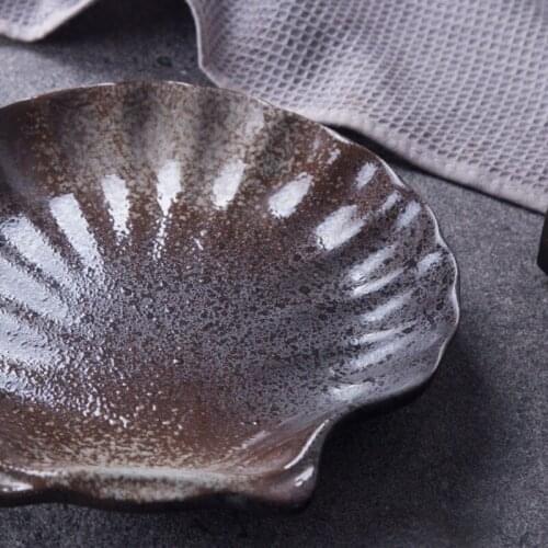 Shell Decorative Ceramic Plates Kiln Change Craft Cake Dessert Plate Pasta Steak Dishes Fruit Salad Dish Home Kitchen Dinnerware