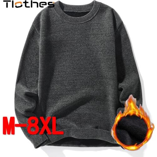 Solid Color Knitted Sweaters Men Clothes Fleece Warm Pullover Male Loose Sweater Brand Mens Winter Casual Knit Sweater 7XL 8XL