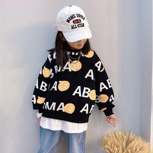 4-18T Childrens Loose Fake Two-piece Cotton Sweater Spring 2021 New Middle And Big Kids Korean Personality Letter Pullover