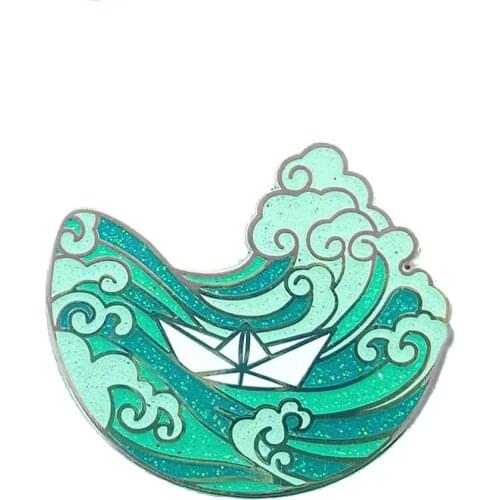 PF798 Pretty Glitter Huge Waves Hard Enamel Pins and Brooches for Woman Fashion Lapel Pin Backpack Bags Badge Unique Gift