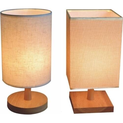 Simple Retro Solid Wood Table Lamp Home Bedroom Night Light Square / Round Bar Club Decorative Creative Desk Lamp Decor