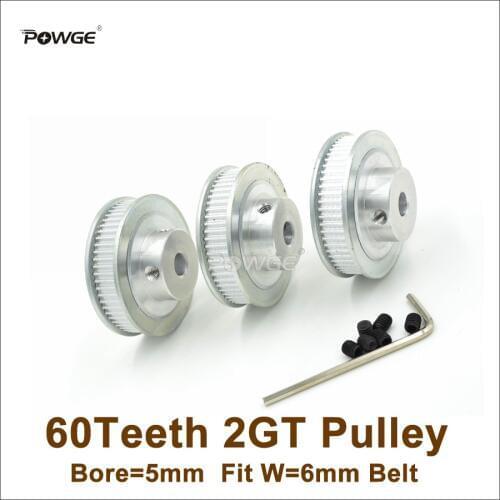 POWGE 2pcs 60 Teeth 2GT Timing Pulley Bore 5mm Fit Width 6mm GT2 Timing Belt 3D Printer Parts 60T 60Teeth GT2 Pulley