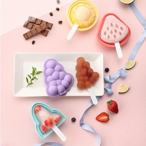 Cute Cartoon Popsicle Mold Reusable Silicone Ice Pop Molds With Lid Homemade Ice Cream Maker Ice Mold Kitchen Tools Accessories