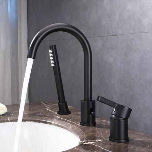 Basin Faucet Black Brass 3 Hole Bathtub Faucet Bathroom Shower Faucet Bath Shower Bath Sink Faucet Hot and Cold Water Mixer Taps