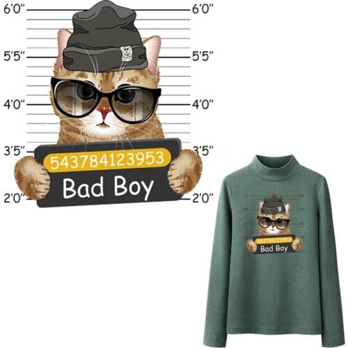 Bad Cat Iron On Patches Hoodie Tops Transfer Paper Hot Tear Diy Heat Press Thermal Stickers Washable