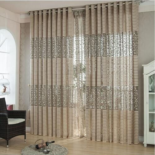 Leaf Tulle Door Window Curtain Drape Panel Sheer Scarf Valances For Living Room Curtains Decorative Window Screen#008