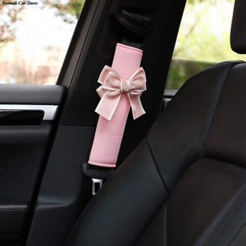 Universal Car Seat Belt Cover Cute Bow Tie Soft Plush Protector Shoulder Pad Styling Car Accessories Pink Princess Bow Decor Car