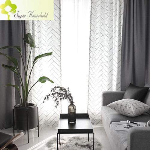 White Plaid Pattern Curtains for Living Room Bedroom Solid Gray Curtain For The Window Decoration Blinds Drapes Fabric SP137