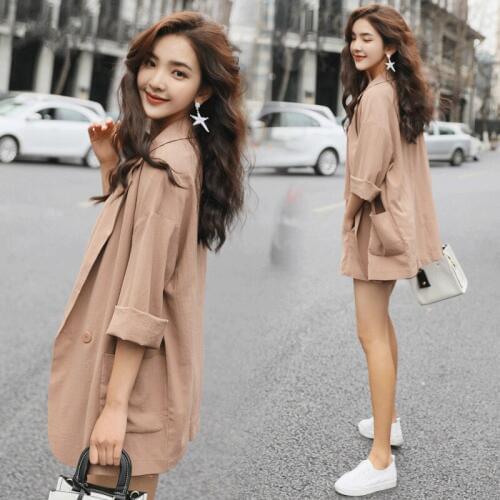 Set female 2019 summer new elegant casual solid color wild small suit + strap + shorts temperament fashion thin three-piece