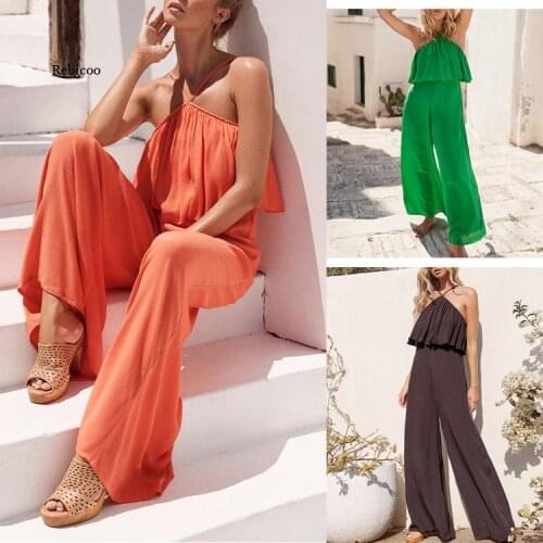 Women Trending Summer Overalls Simenual Jump Suit Loose Jumpsuits Rompers Casual Overall Wide Leg Pants