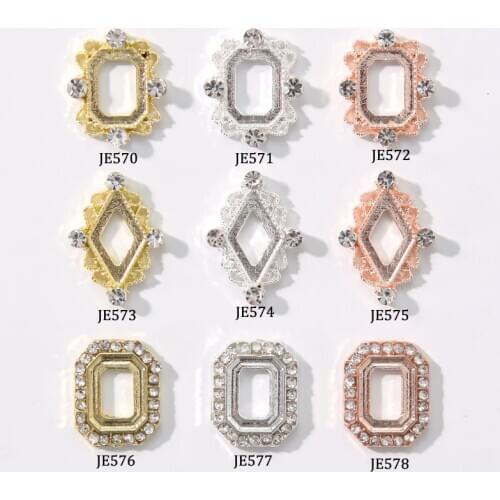 10Pcs Crstal Jewel Frame, 5 types (3 color) Nail Art Frame Parts Hollowout Lace Frame Nail Art Charms Jewelry DIY Craft Parts