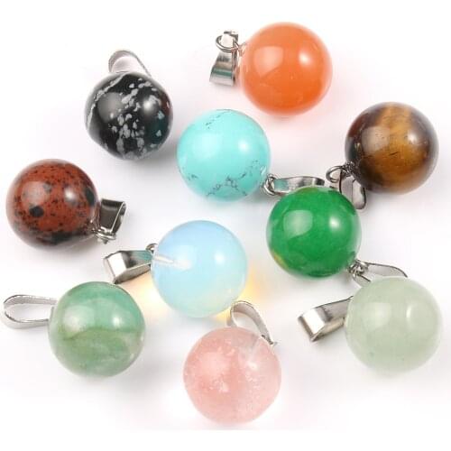 10pcs Natural Stone Pendant Ball Shape Rose Quartzs Unakite Charms Pendant For DIY Jewelry Best Birthday Gift Size 14mm
