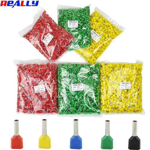 1000Pcs Wire Ferrule End Double-Wire Tube-Type Insulated Crimp terminal Wire Connectors TE0508 7508 1008 1508 2510 4012