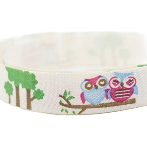 15mm Owl Character Printed Cotton Webbing For Scrapbooking Sew Wrapping DIY Cotton Webbing Grosgrain Ribbon 10 Meters