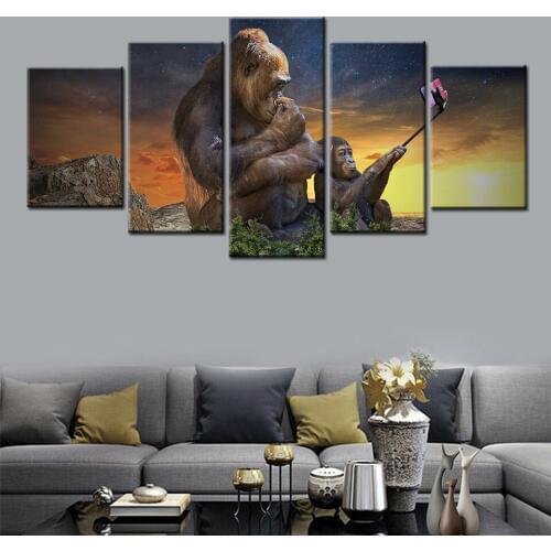 5 Pieces Diamond Embroidery Orangutan mother and son funny selfie 5D DIY Diamond Painting Cross Stitch Full Square round Diamond