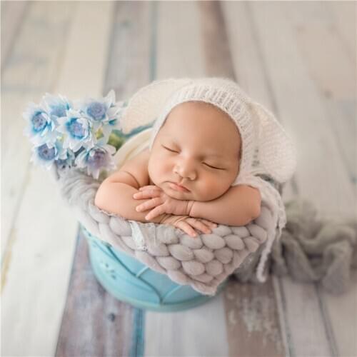 White Knit Baby Bonnet Crochet Bunny Hat Vintage Newborn Rabbit Hat Cute Baby Boy Girl Animal Bonnet Photography Props